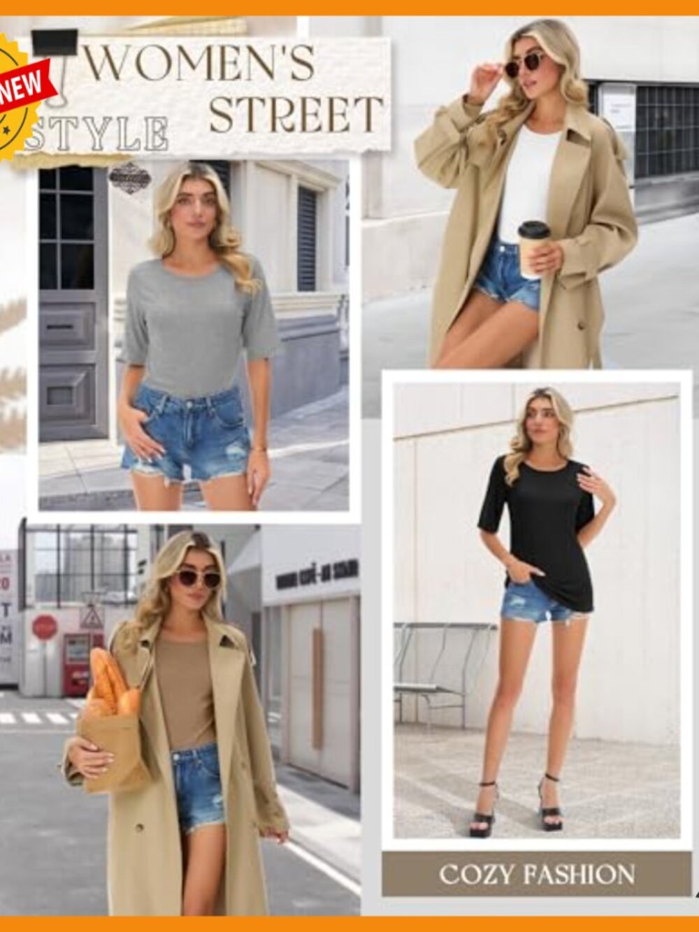 4 Pack Half Sleeve Oversized T-Shirts, Lightweight Cotton Blend, Casual Round - Picture 6 of 7